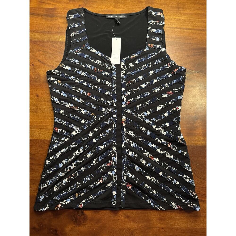 White House Black Market Womens Sleeveless Striped Mesh Accents Top Sz M - NEW